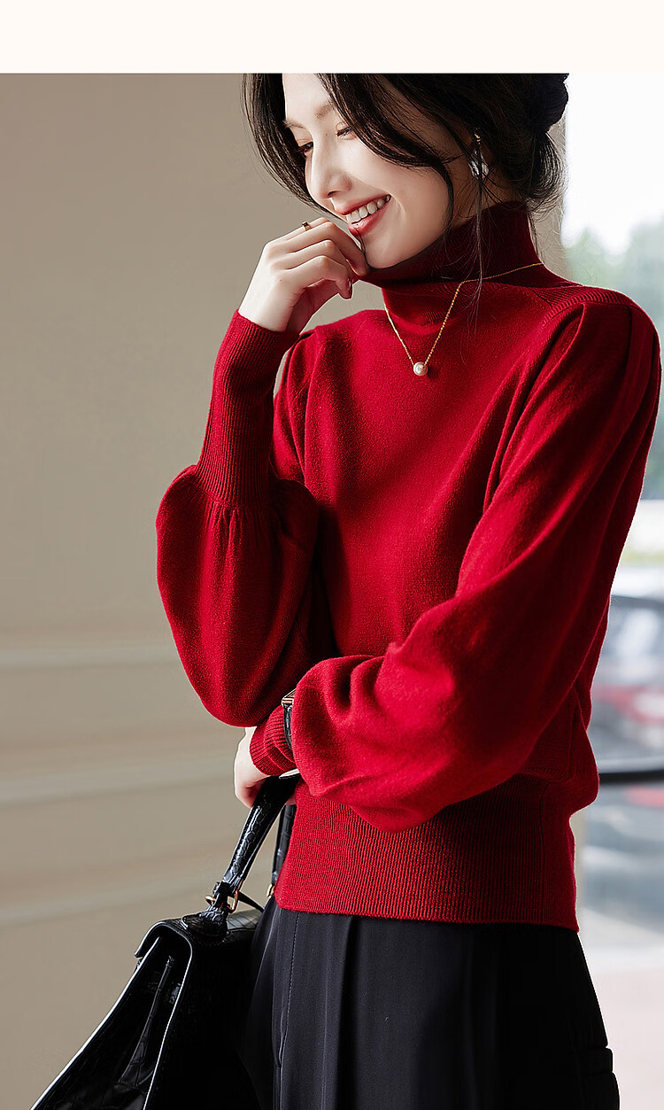 Dme Warm Blessing Winter 100% Wool High Neck Short Wool Sweater Knit Top for Women 8