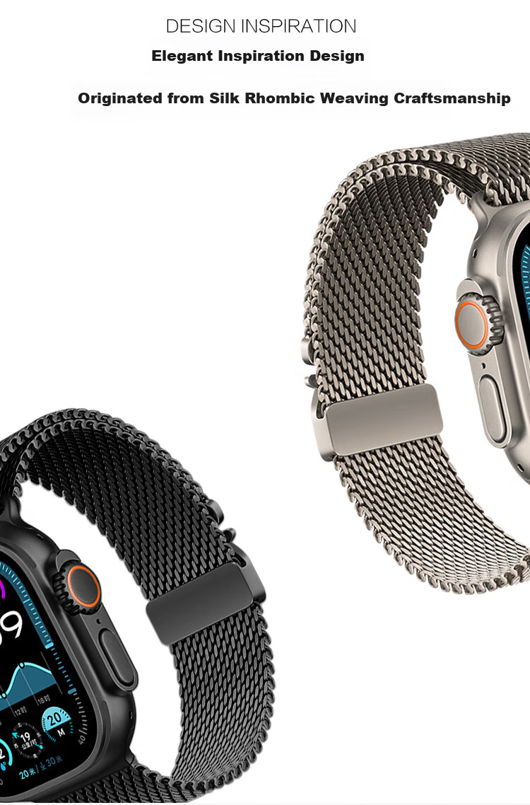 MSSM Compatible Apple Watch Band for Apple IWatch S12/Ultra4/3/S11/10/9/SE3/2, Milanese Parachute Buckle Strap - Titanium Color 44-49mm 2