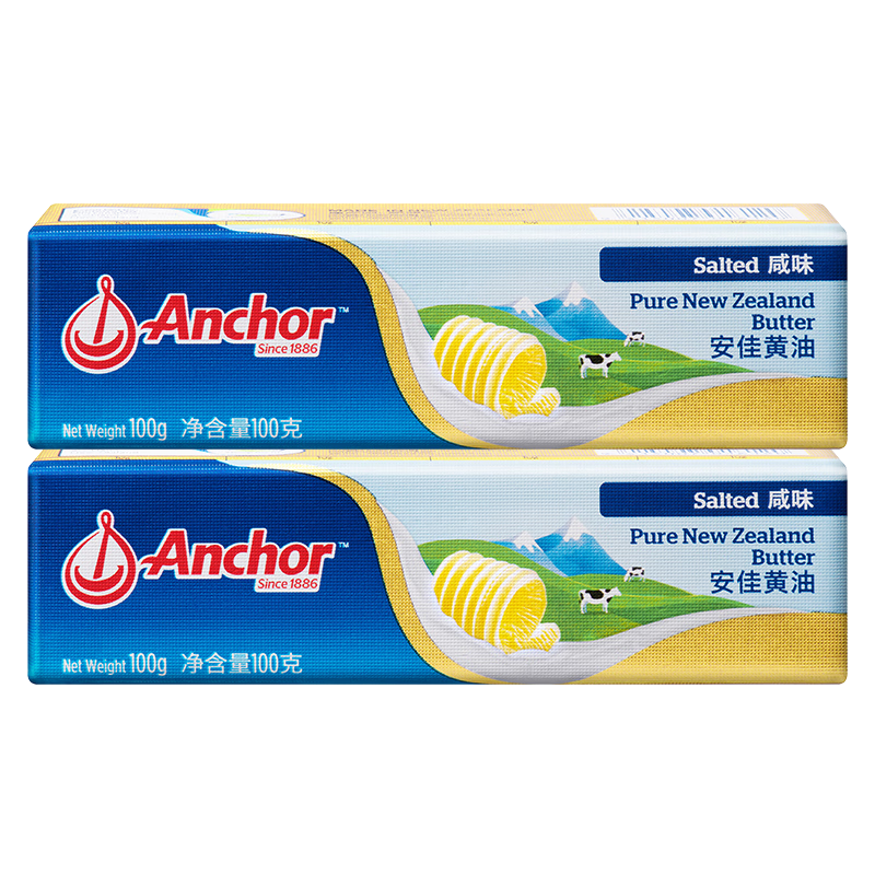 安佳(Anchor)新西兰进口 动物黄油咸味有盐100g*2 烘焙原料西餐煎牛排
