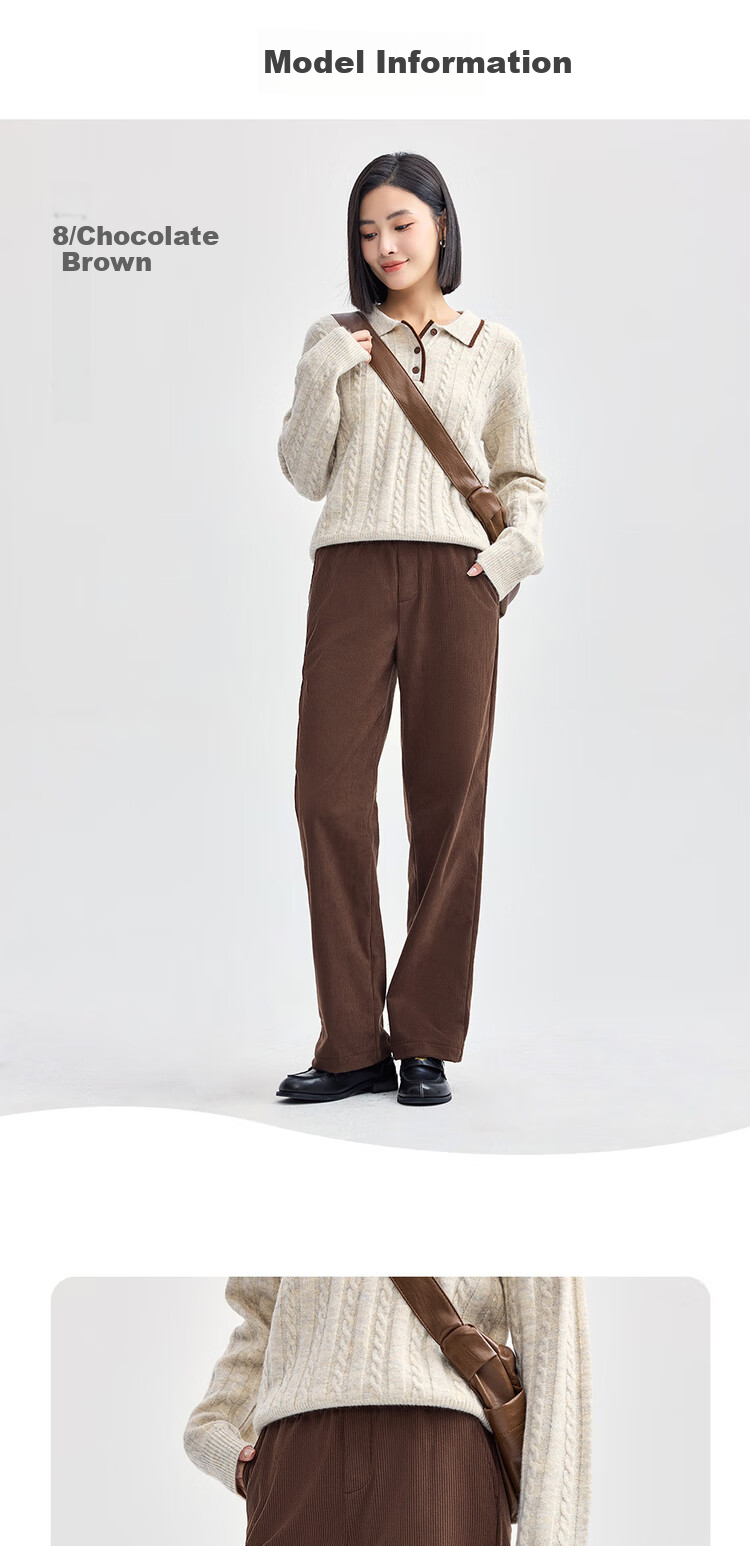 Giordano Women's Corduroy Pants with Brushed Fleece Lining, Retro Style Elastic Waist Casual Trousers for Women 05414670 8