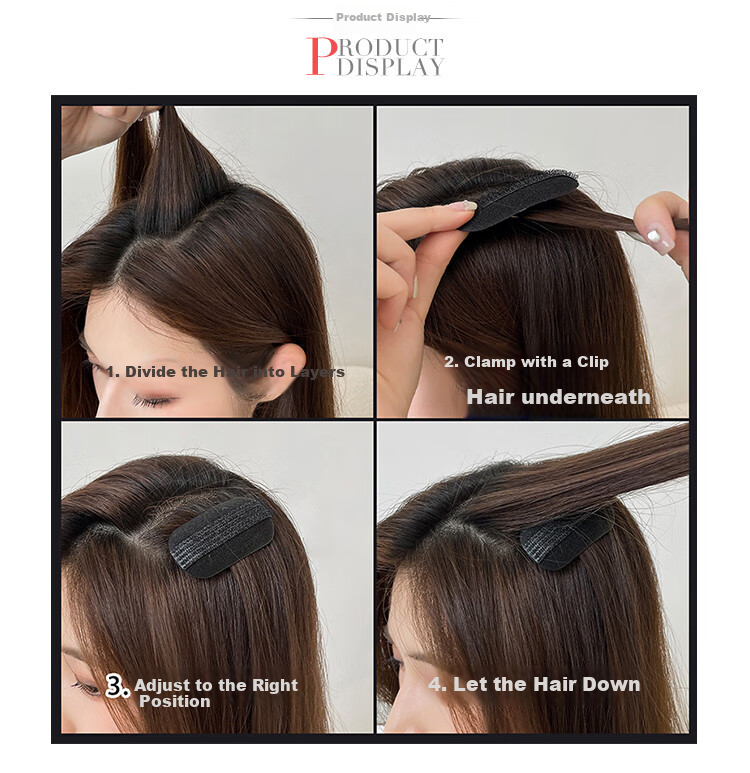 CHIMERA 4-Piece High Crown Volumizing Hair Padding Set for Top and Back Head Flat Head Clip Hairpin for Women 3