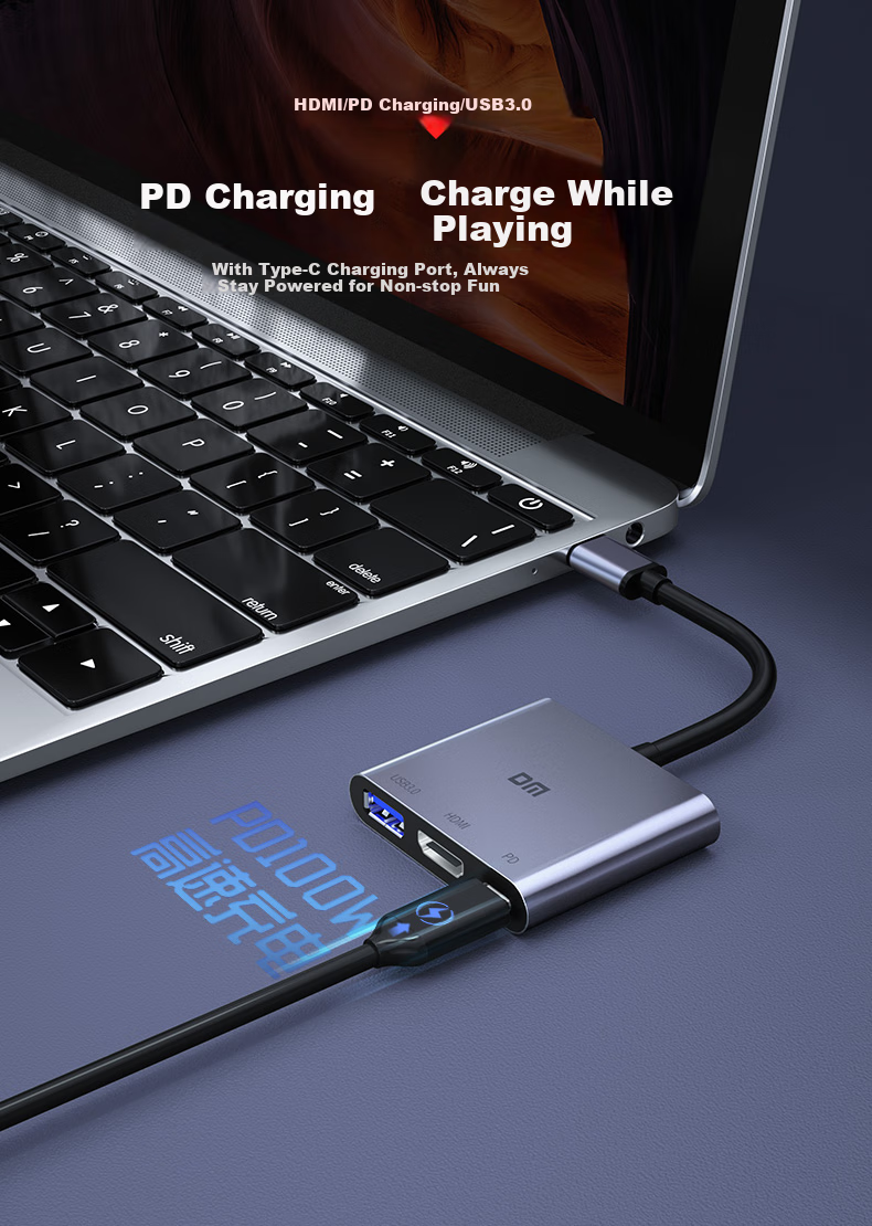 DM Daimai Type-C Three-In Expansion Dock, USB-C to H DM IPD100W/USB3.0 Expansion Integrated Phone Laptop Converter, CHB026 7