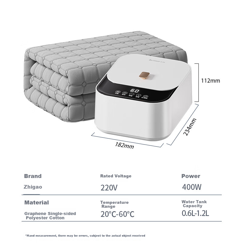 CHIGO [Separate Water And Electricity, Dehumidify And Mite-Proof] Double Graphene Water Heating Kang Electric Blanket Mattress Pad, 1.5x1.8 Meters