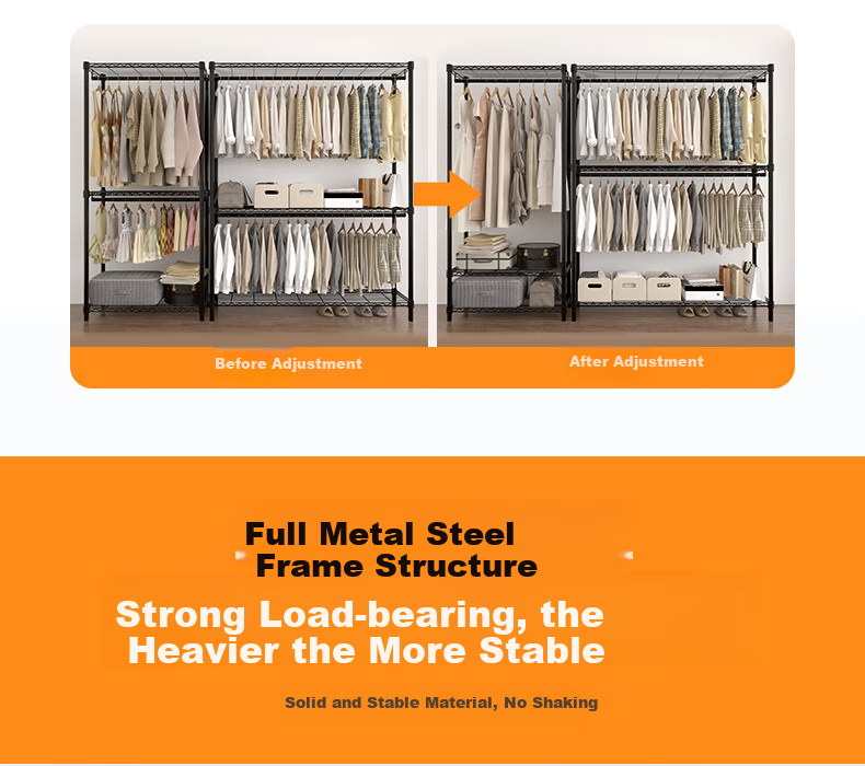 Chuanjing Floor-Standing Clothes Rack, Bedroom Metal Wardrobe Steel Frame, Double-Layer Home Coat Closet Combination Rack, Steel Shelf-Style Wardrobe 10