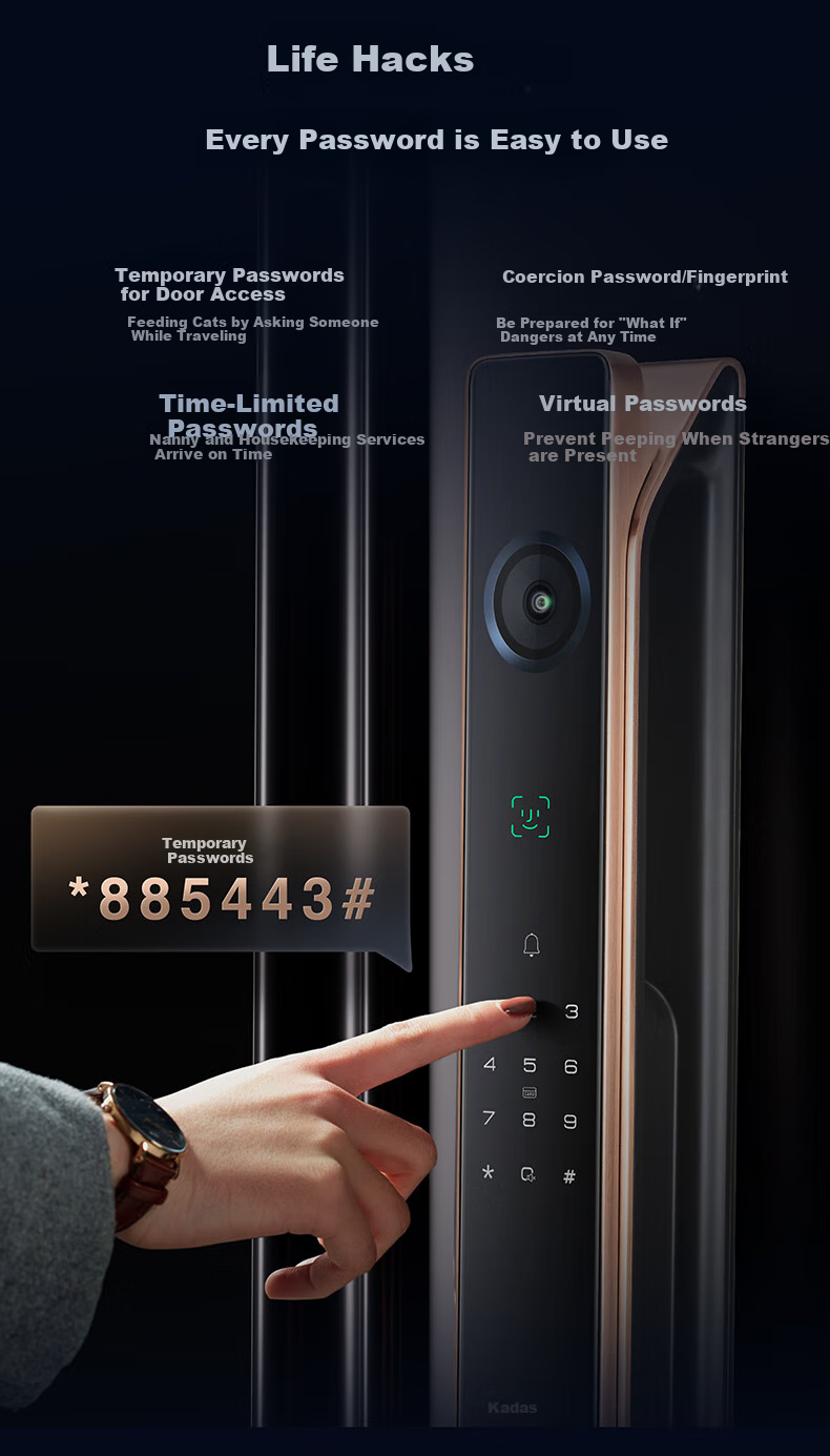 KAADAS Smart Lock Fingerprint Lock with Visual Peephole, Large Screen, And Facial Recognition K70 Pro Plus Dawn Gold 8
