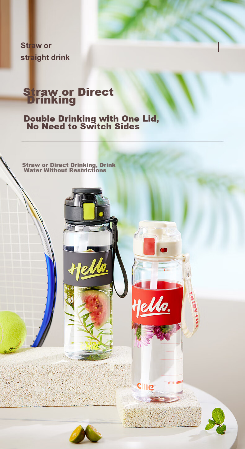 Cille Plastic Cup Outdoor Tritan Material Straw Cup for Men And Women Students Sports Water Bottle Portable Children's Dual-Use Cup 9