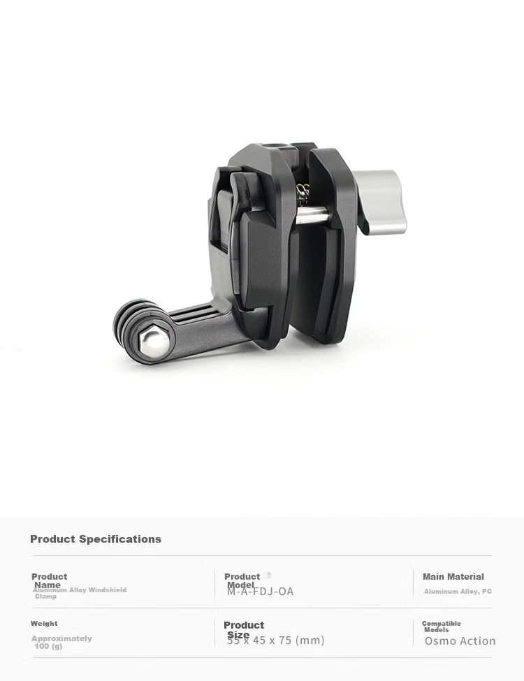 MAXCAM Motorcycle Windshield Mount for DJI Osmo Action 6/5/4 Action Cameras, Aluminum Alloy Windshield Clip, Fixed Bracket, Riding Clamp Accessories 1