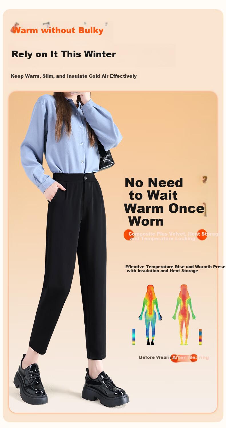 FitonTon Women's Dress Pants, Autumn And Winter Fleece-Lined Trousers, High-Waisted Loose Straight-Leg Cigarette Pants, Thickened Warm Draping Casual Pants for Wome 3