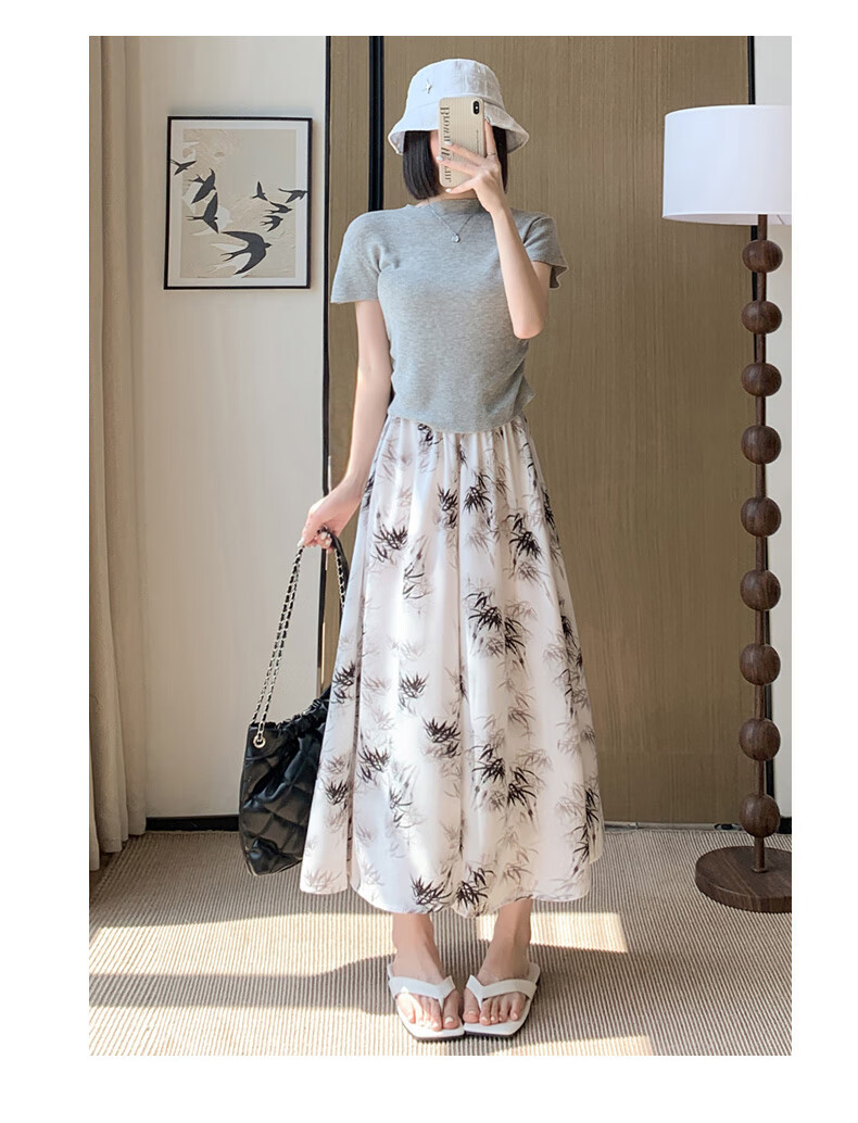 Langsha New Chinese Style Chiffon Skirt Pants for Women, Summer Lightweight New High-Waist Ink Painting Chinese Style Wide-Leg Trousers 16