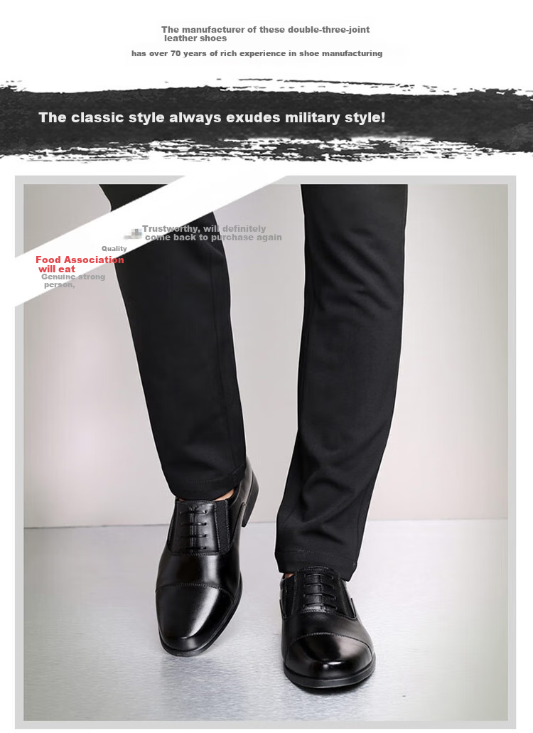Qiangren Business Formal Shoes, Jihua 3515 Three-Joint Leather Shoes, Top-Grain Cowhide Men's Shoes, Slip-On Derby Shoes, Black, Size 40 5