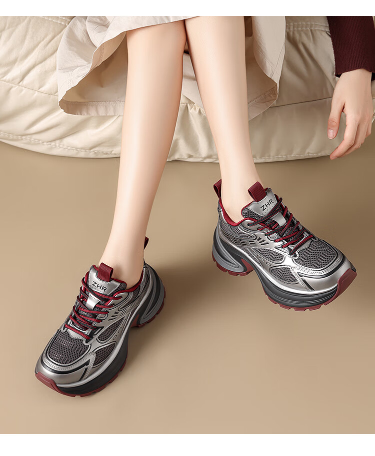 ZHR Dad Shoes for Women, Durable Thick-Soled Sneakers, Comfortable Height-Increasing Lightweight Outdoor Women's Shoes, QT18, Silver Gray, Size 37 11