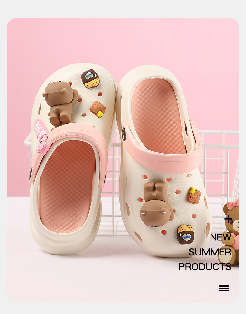 ABC KIDS Children's Perforated Shoes, Boys And Girls Slippers, Summer Sandals, Baby Soft-Soled Non-Slip Beach Shoes, 8501 White-Pink, Size 30-31 6