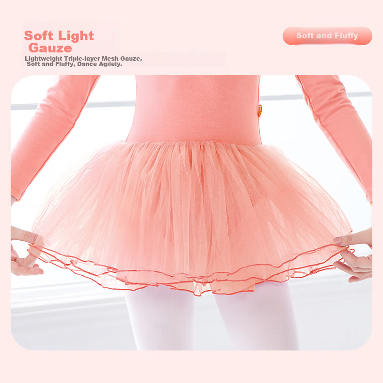 Aiwuge Children's Ballet Dance Dress, Long-Sleeve Puffy Skirt, Girls' Chinese Dance Practice Costume, Tulle Skirt, Size 160 7
