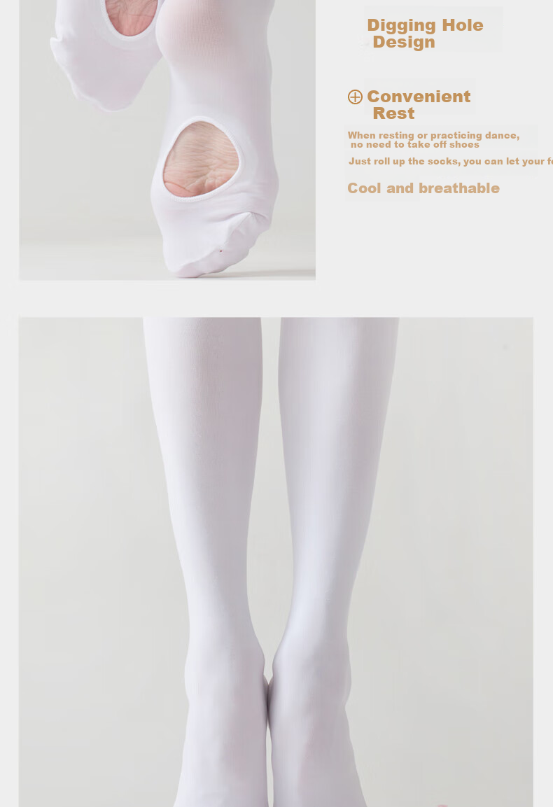 TIEJIAN Dance Socks for Adults, Ballet Tights, Tight-Fitting Elastic Footed Tights with Cuts, Flesh Pink (With Feet) 3