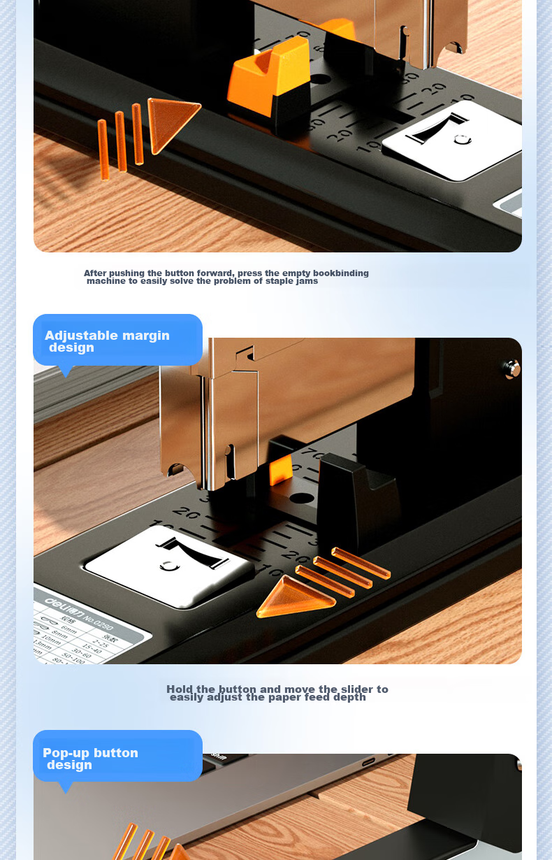 Deli [Super Popular] 100-Page Simple Heavy-Duty Stapler, Large Thick Heavy-Duty Stapler, Pop-Up Structure, Black 0290 8