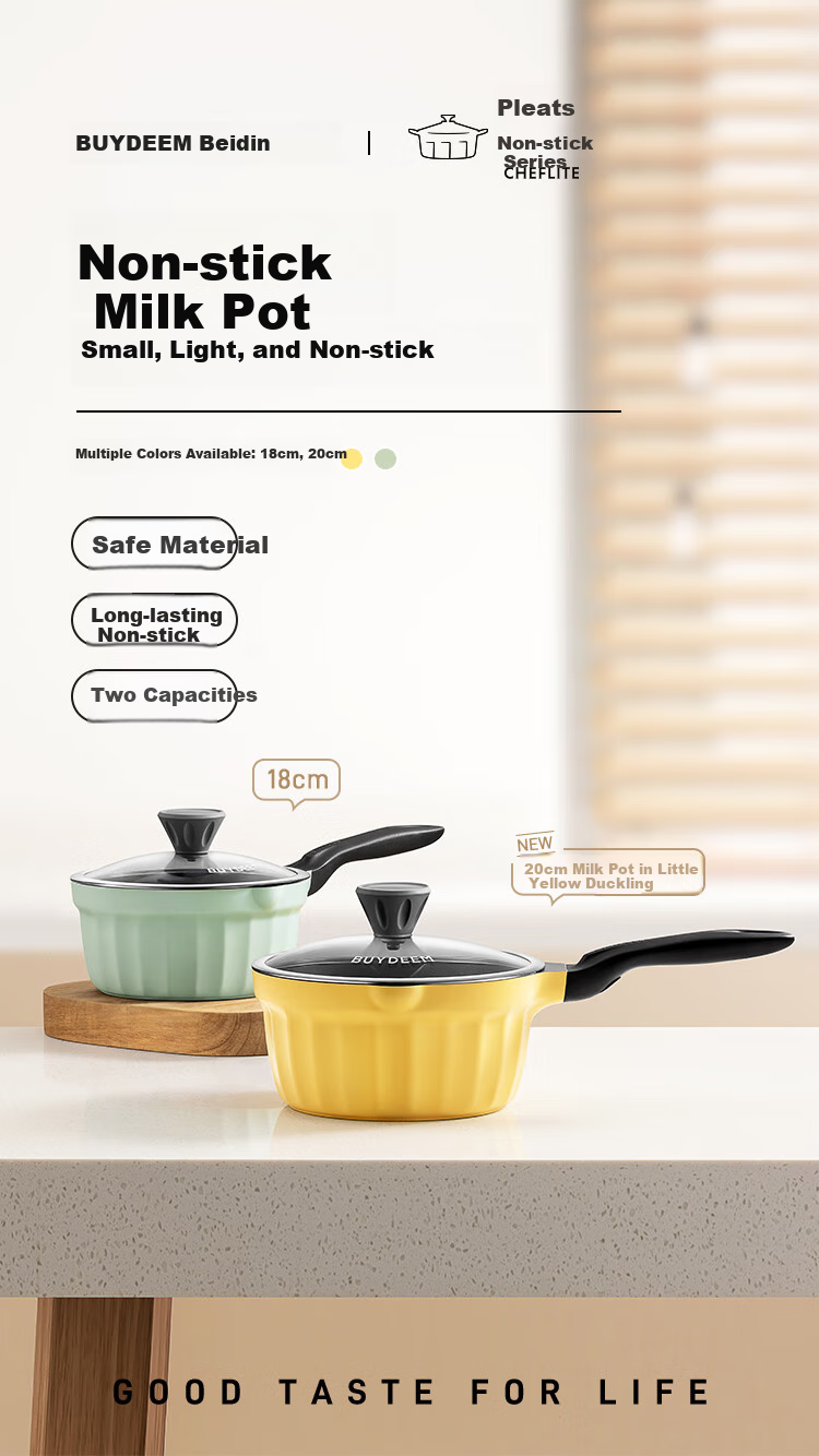 Buydeem Small Milk Pot, Baby Food Pot, Noodle Pot, Porridge Pot, Non-Stick Pot, Milk Heating Pot, Egg Cooking Pot, Single-Person Snow Plate Pot, 20cm Small Yellow Pot 2