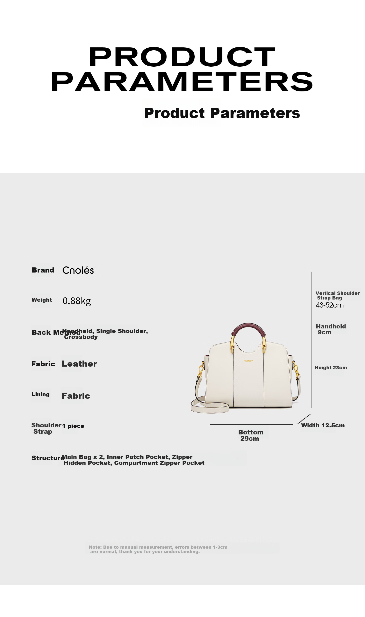 Cnoles Handbag for Women, Genuine Leather, Practical Large Capacity Shoulder Bag, High-End Brand Style, Birthday Gift for Girlfriend Or Wife 8