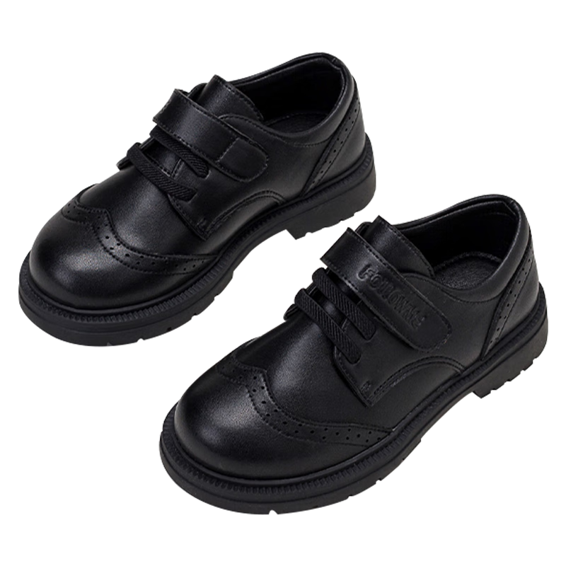 Follow Me Boys Leather Shoes, Spring And Autumn Comfortable Soft-Soled Performance Shoes for School, Black British Style Children's Shoes, Black, Size 33