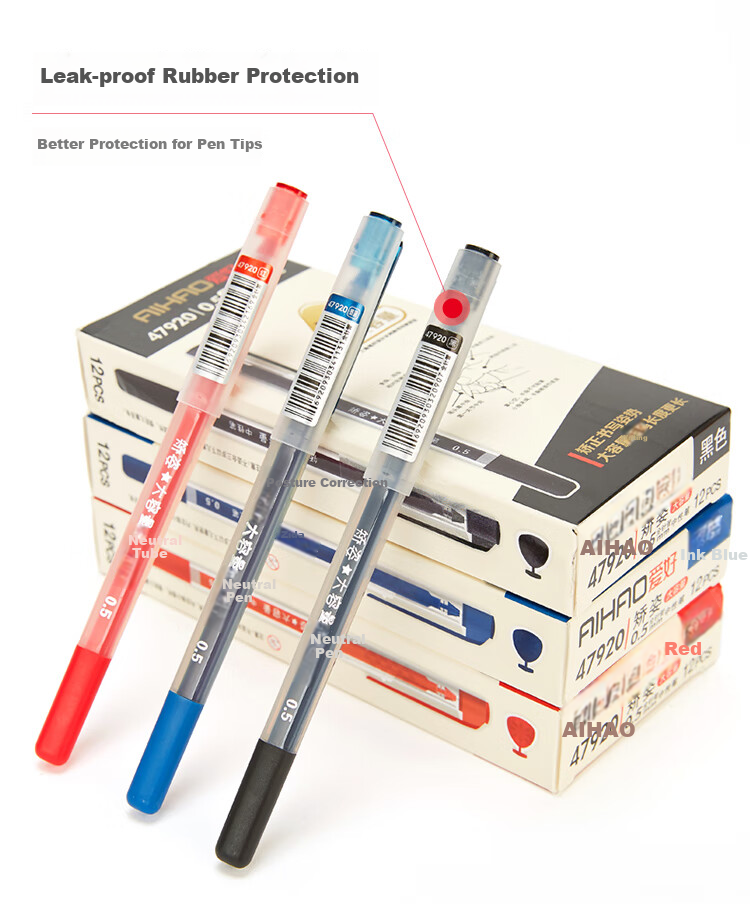 AIHAO Signature Pen, 0.5MM Full Needle Tube, Red Gel Pen, Super Writing Capacity, All-In Teacher Correction Pen, 12 Pcs, 47920 1