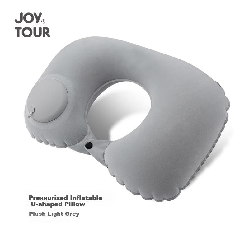 JOYTOUR Inflatable U-Shaped Pillow, Portable for Travel, Suitable for Airplane, Train And High-Speed Rail, Sleeping Neck Support, Flocked Light Gray Color