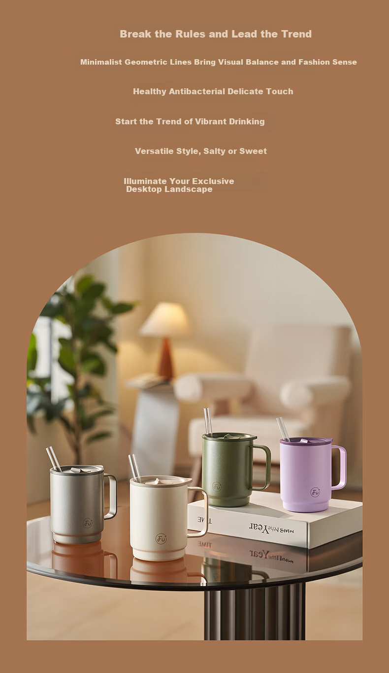 FU Fugang Jia Office Insulated Antibacterial Stainless Steel Tea Mug High-Value Lid Straw Water Bottle 3