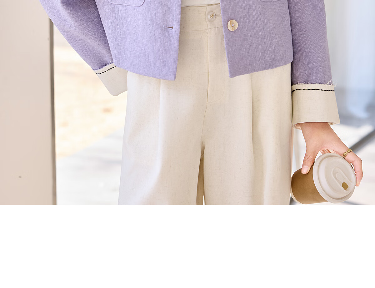 Chushen Women's Short Jacket for Spring And Autumn, Gentle Purple Elegant Chanel-Style Short H-Type Casual Coat for Petite Women S51D035 22