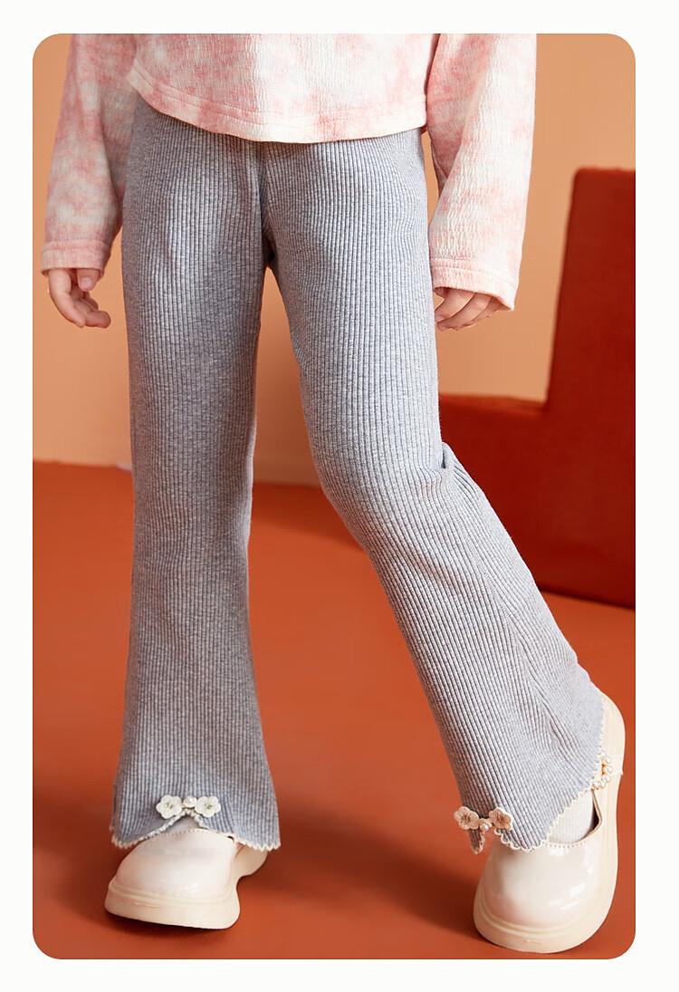 ASK JUNIOR Girls' Pants, Autumn 2026 Knitted Trousers, Floral Decoration Casual Pants, Baby Sweatpants, Beige, Size 110 6