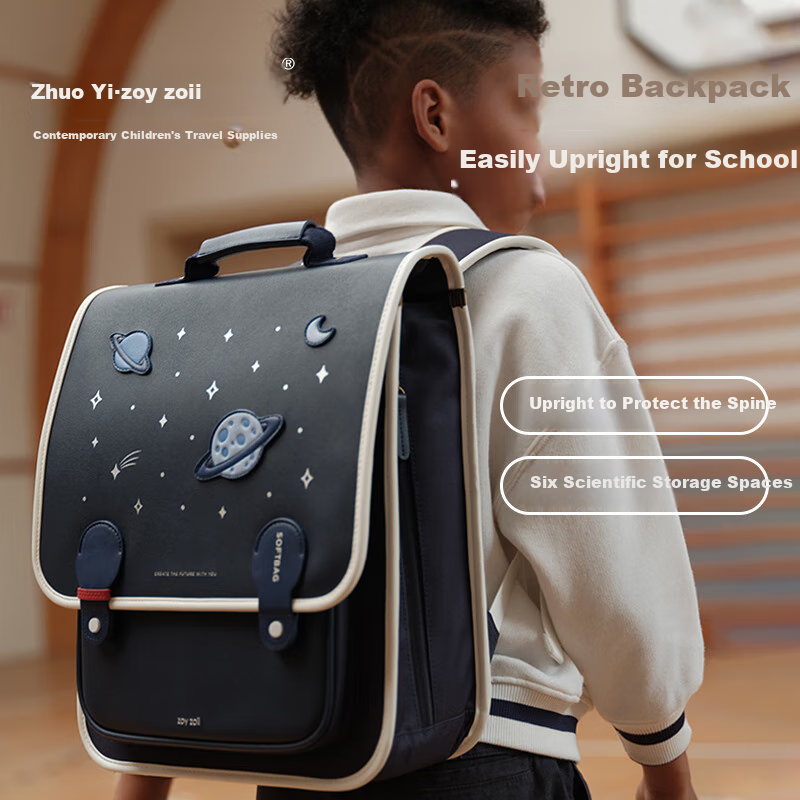 Zoy Zoii Elementary School Backpack for Boys Grades 1-6 Large Capacity Comfortable Weight-Reducing Shoulder Bag Breathable Retro Backpack