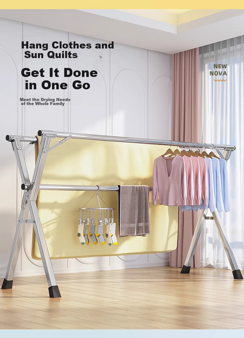 Jingjiayi Foldable Clothes Drying Rack, Freestanding Laundry Hanger for Indoor And Outdoor Balcony, Quilt Drying Stand, Home Use, No Installation Required 3