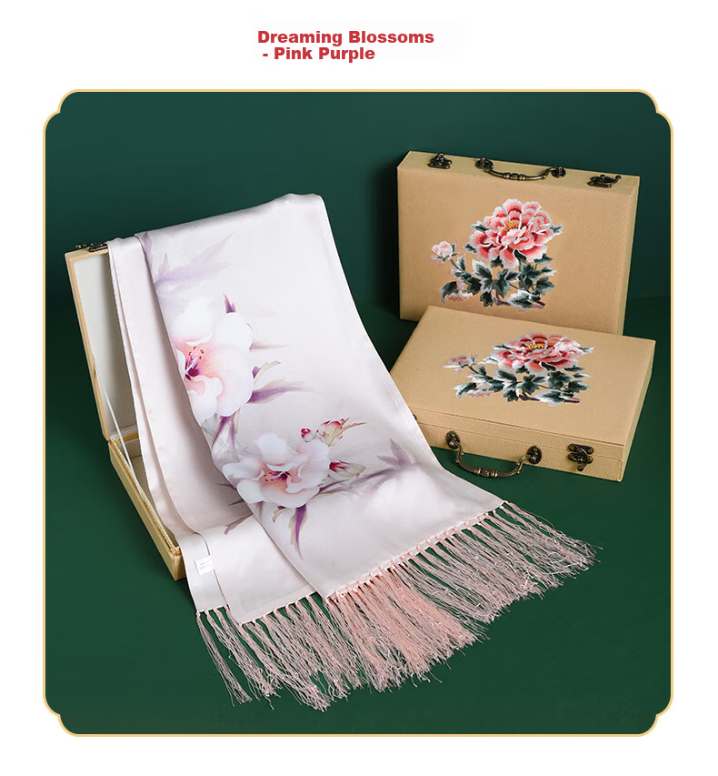 Hangsifu Silk Mulberry Silk Suzhou Embroidery Scarf, Flower Pattern Gift Box, Shawl, Outer Wear, Birthday Gift for Mom, High-End Mid-Autumn Festival Present 38