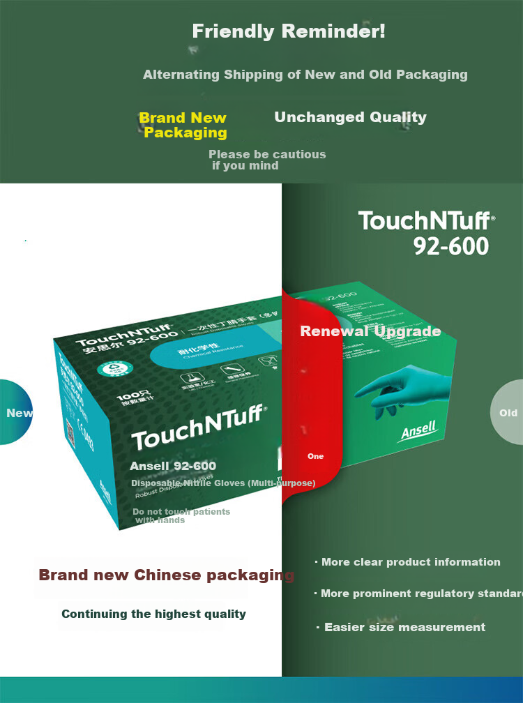 Ansell 92-600 Disposable Nitrile Gloves, Thickened Acid And Alkali Resistant Non-Slip Wear-Resistant Comfortable Powder-Free Industrial Food Laboratory Agricultural Protective Gloves, Size M, 100 Pieces/box 1