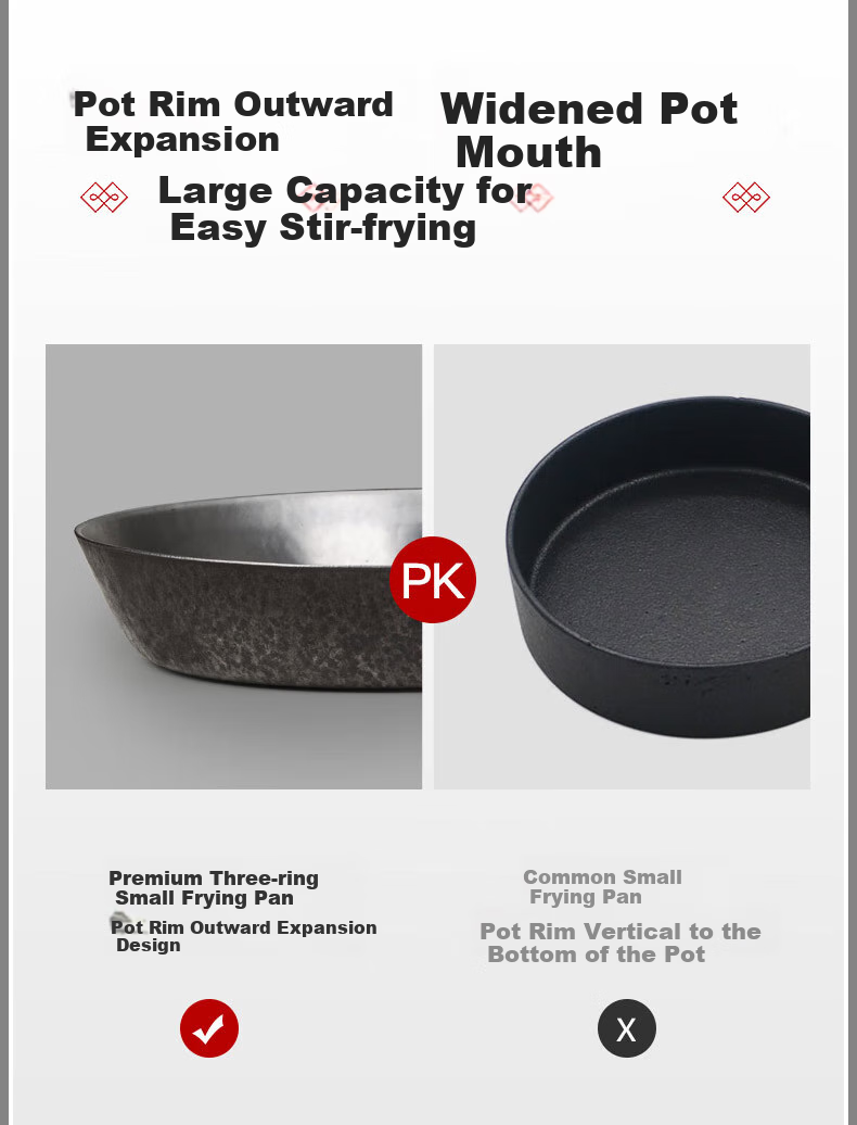 Zhenshanhuan Iron Wok, Frying Pan, Flat Bottom Pan, Non-Stick Pan, Egg Pan, Uncoated Frying Pan, Baby Food Pan, 24cm with Wooden Handle 3