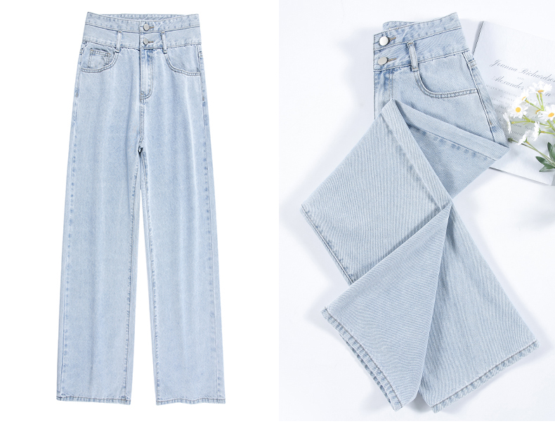 Jeanswest Women's High-Waisted Slimming Straight-Leg Wide-Leg Jeans with Design Flair, Summer Style, Light Blue, Size L 29