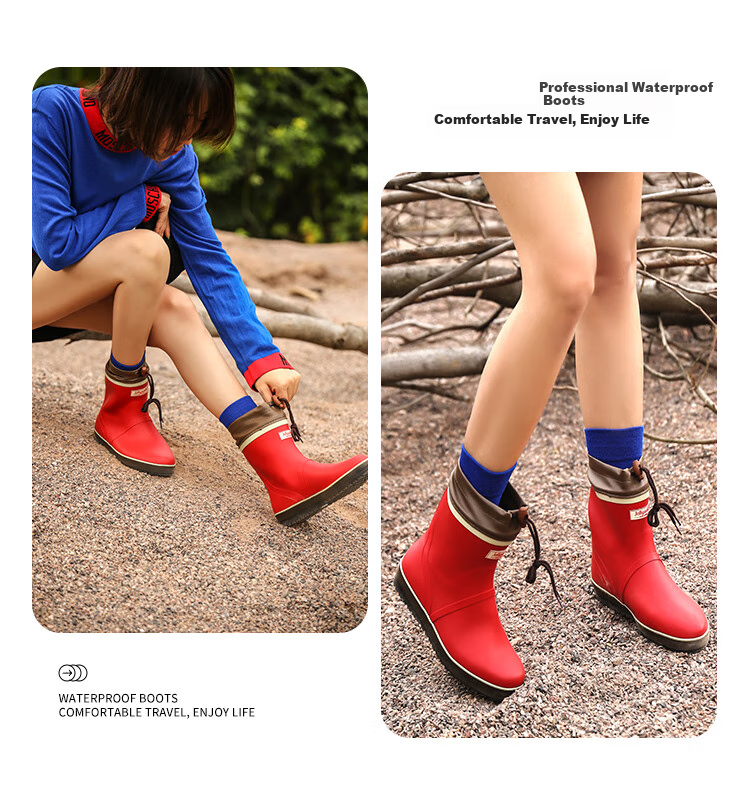 Jolly Walk Women's Rain Boots, Short Fashionable Waterproof Rubber Shoes, Overshoes, Water Boots JW302 Red Size 36 3