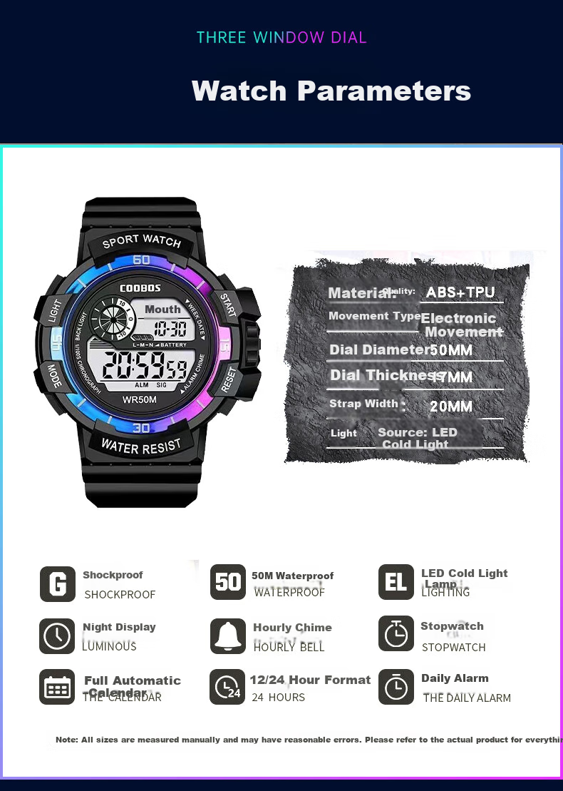 LOUIE JUELEN Electronic Watch for Men, Children's Multifunctional Alarm Clock for Primary And Secondary School Students, Trendy Sports Back-To Season, Black And Gold 10