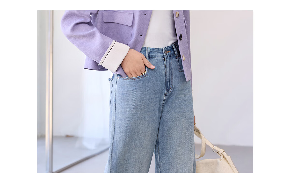 Chushen Spring Autumn Women's Classic Vintage High Waist Straight Loose Slim Casual Denim Jeans S51N057 16