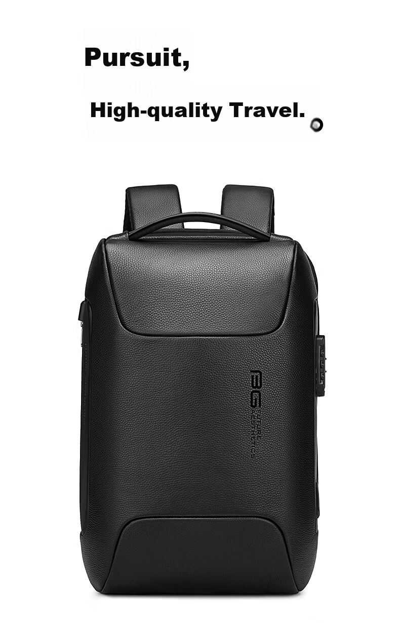 Bange Genuine Leather Backpack for Men, Simple Business Style, 15.6-Inch Laptop Bag, Travel Bag, 520 Gift, 6622 Black 13