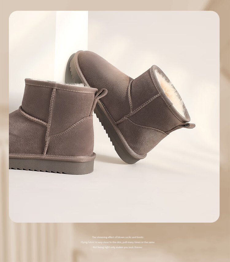 ZHR Snow Boots for Women, 2025 New Style, Fleece-Lined Warm Boots, Genuine Leather Waterproof Short Boots, Cotton Shoes for Women, Coffee Color, Size 35 26