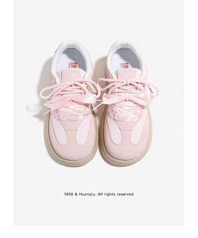 HUANQIU Butterfly Bow White Sneakers for Women, Spring 2026 New Style Versatile Puff Shoes Casual Skateboard Shoes Sports Shoes, Pink, Size 40 10