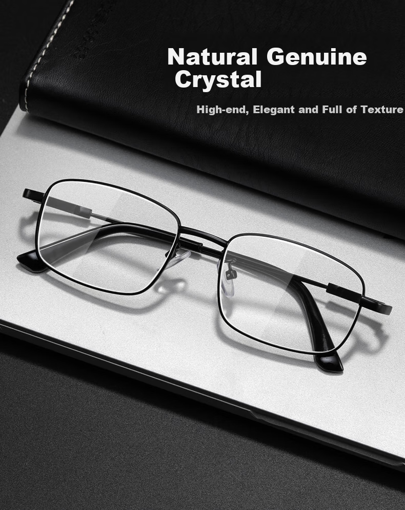LESCA LUNETIER Pure Titanium Natural Crystal Reading Glasses for Men, High-Definition Ultra-Light Crystal Stone Eyeglasses, Premium Brand Authentic Product from Donghai 3