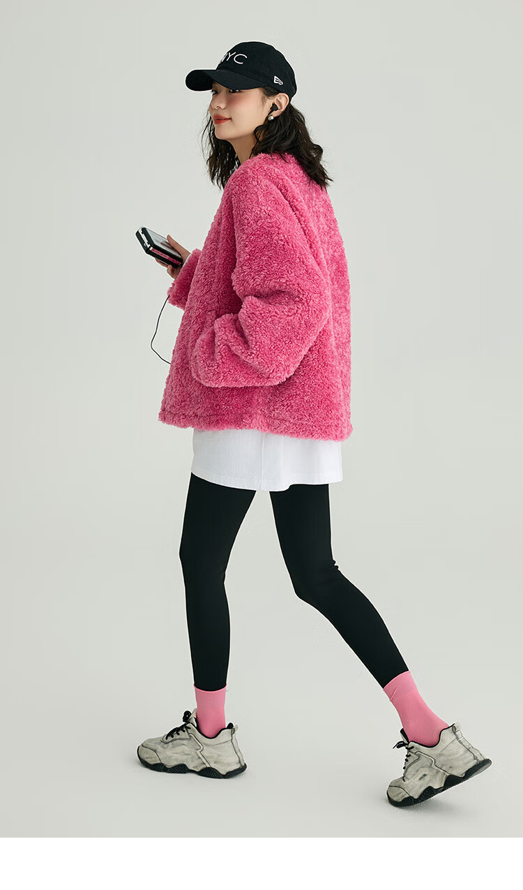 Dme Sunset Rose Knit Sweater Winter Pink Large Pocket V-Neck Energetic Sweet Girl Style Cardigan Honey Pink S 8