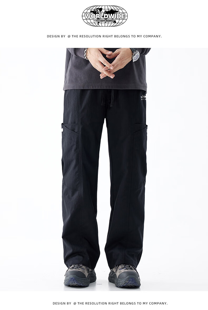 JEEP SPIRIT Men's Cargo Pants, Spring Straight-Leg Casual Trousers, Loose-Fitting Sweatpants, Versatile Comfortable Men's Pants, Black, 3XL 11