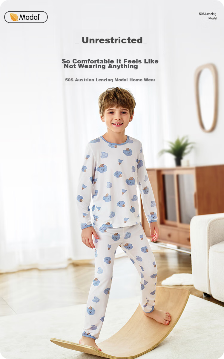 YEEHOO [50S Lenzing Modal] Children's Pajamas, Ultra-Soft Comfortable Lightweight Skin-Friendly Amino Acid Loungewear, White, Size 130 1