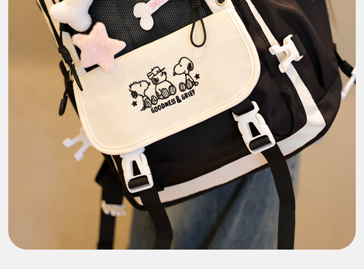 SNOOPY Painful Bag Ins Middle School High School Student Backpack for Girls, Cute Versatile Large Capacity Shoulder Bag Backpack Blue 25