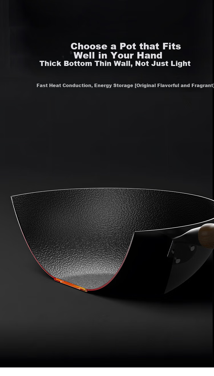 JD Original Iron Wok, Non-Stick Frying Pan for Induction Cooker And Gas Stove [Fluorine-Free Healthy] 32cm 6