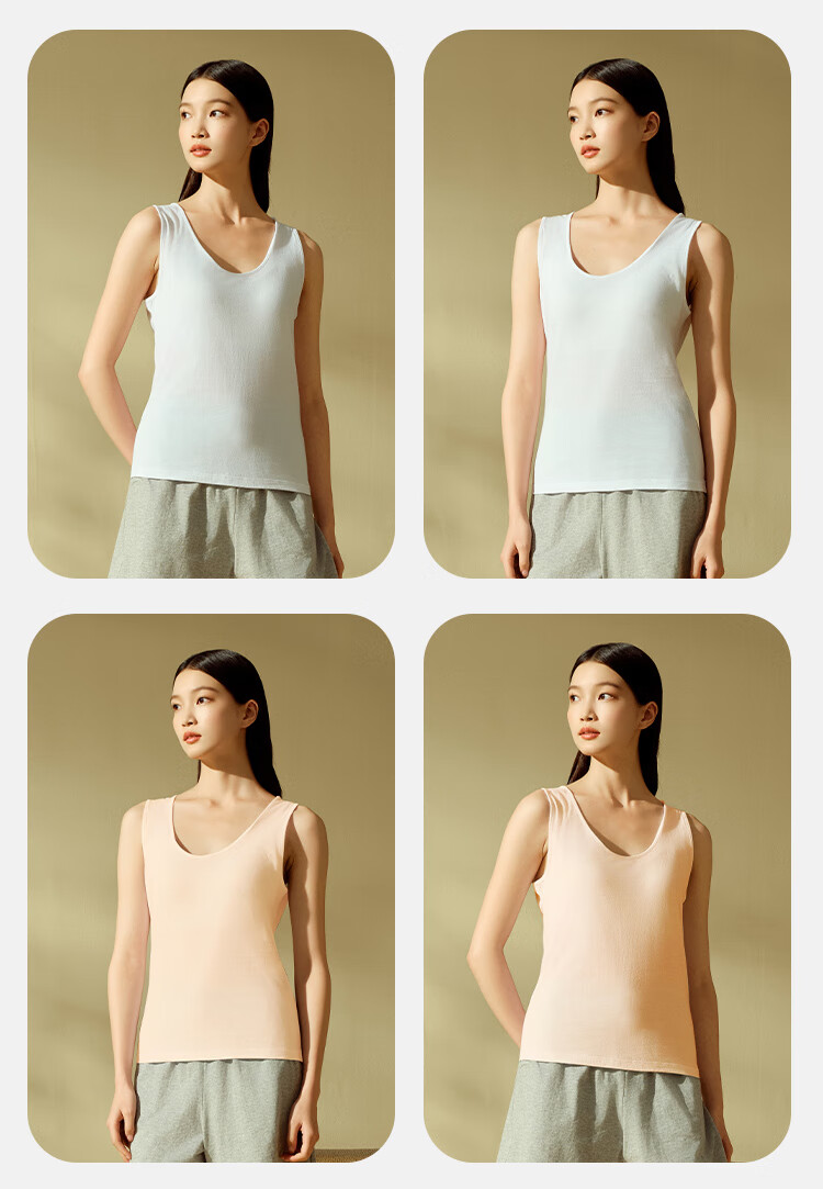 Yiershuang 60s Long Staple Cotton 100% Pure Cotton Women's Vest Round Neck Stretch Narrow Shoulder Base Shirt Female 15