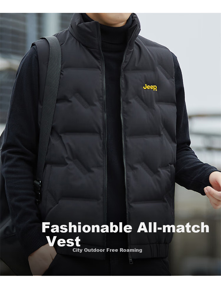 JEEP down Vest for Men, Winter Thickened Warm Jacket, Casual Waistcoat Clothing for Men, Black, M 1
