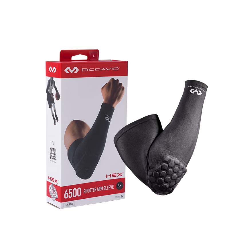 McDavid Owen Same Style 6500 Fitness Quick-Dry Sweat-Wicking HEPAD Honeycomb Anti-Collision Drop-Resistant Compression Arm Guard, Black, Size L