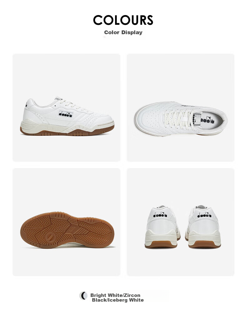 Diadora Men's And Women's Low-Top Breathable Casual Shoes ACTION, Bright White/Zirconium Black/Ice Mountain White, Size 42 6