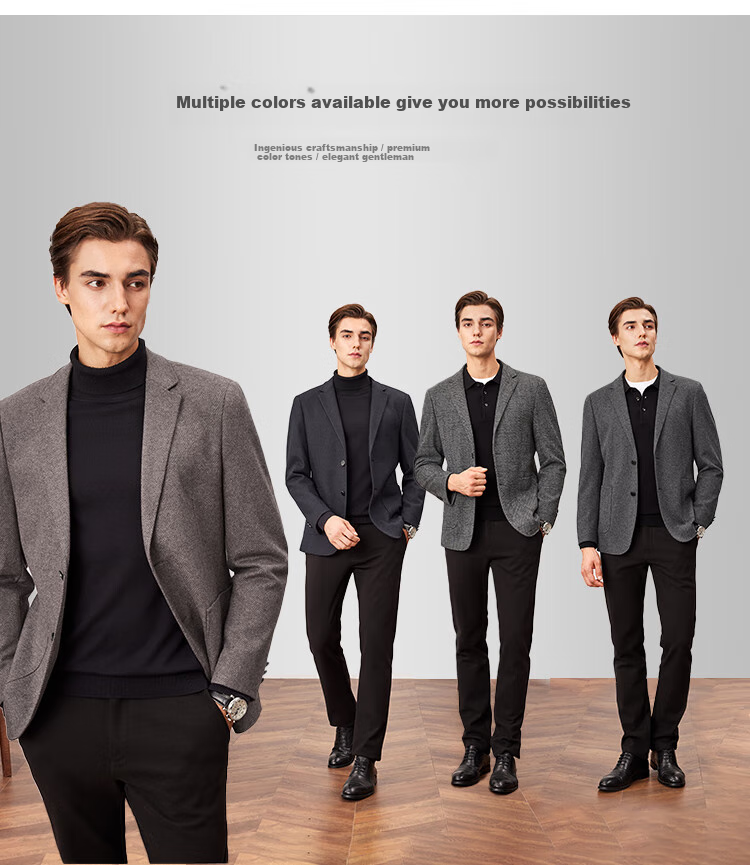 FIRS [Wool Warmth] Men's Suit, Autumn And Winter Style, Floral Texture, Fitted Double-Breasted, Crisp Business Casual Jacket 3